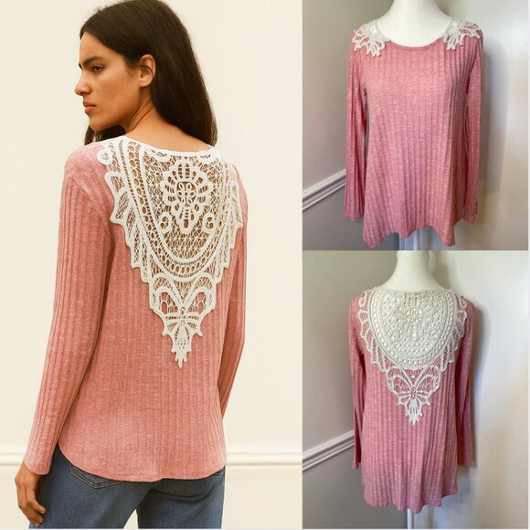 Rewind Lace Back Detail Ribbed Blouse M - Picture 1 of 11